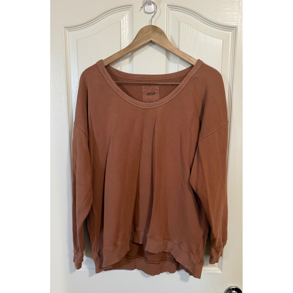 AERIE Brown Grunge Distressed Comfy Oversized Lounge Sweatshirt Pullover Women S